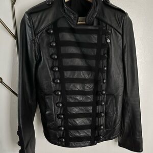 Chic Black Leather Military Jacket